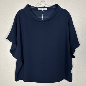Trina Turk Honeysuckle top size M boat neck short dolman sleeve drapey navy NEW